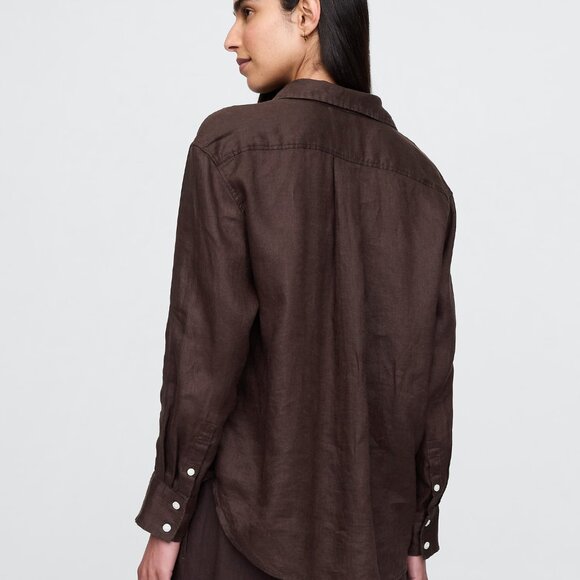 GAP 100% Linen Oversized Shirt | Dark Brown | Size S Petite | NWT - Picture 3 of 3